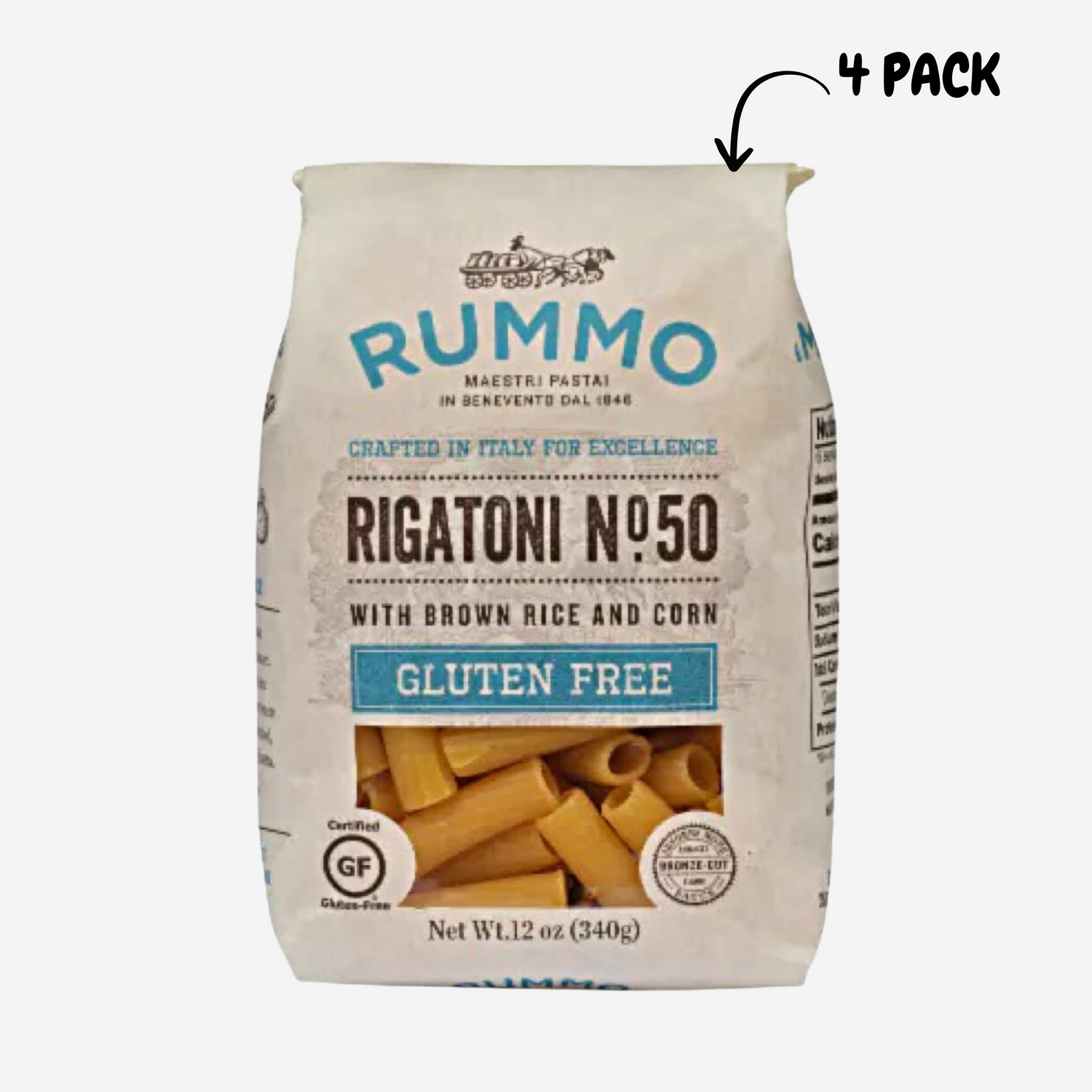 RUMMO SPA Rigatoni N degree 50 Italian Gluten Free Pasta 12 Ounce (Pack of 4)