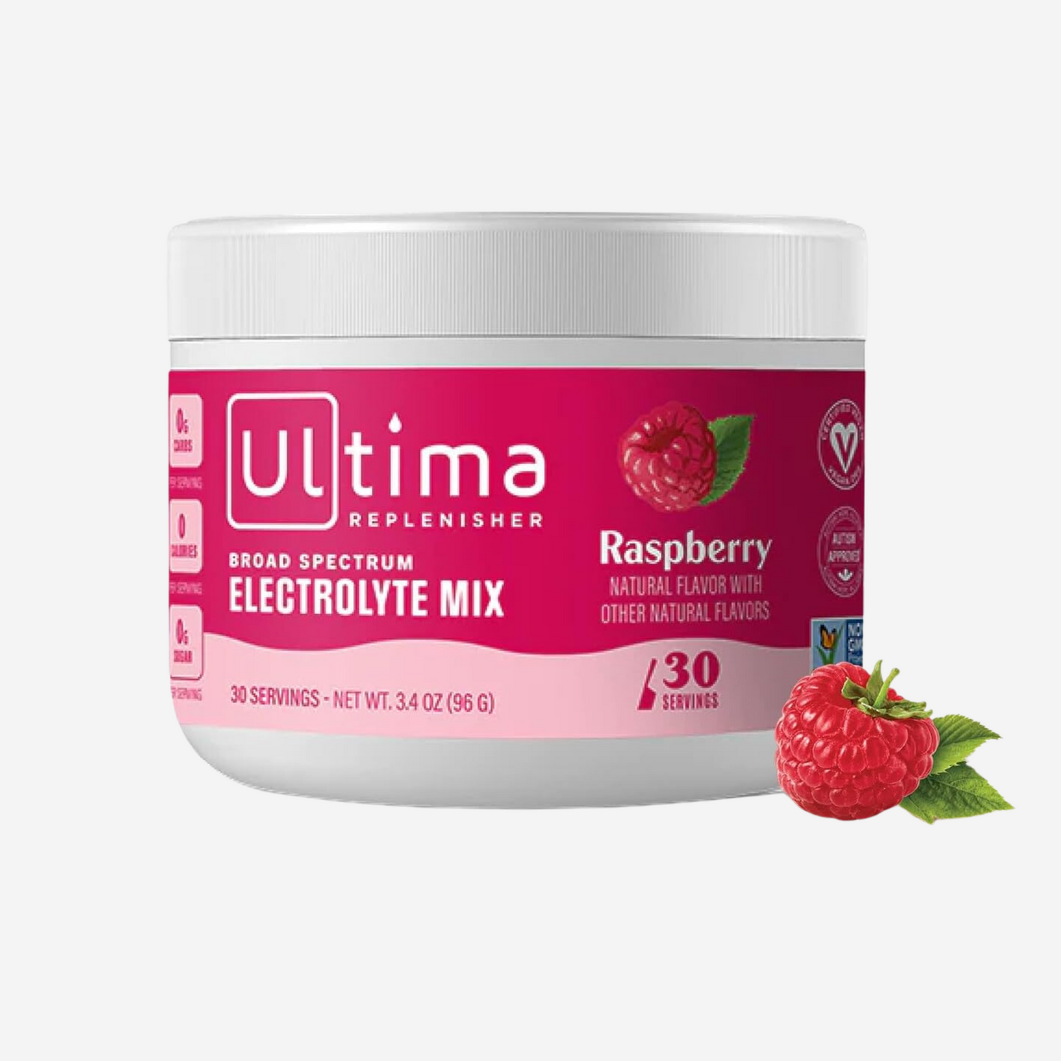 Ultima Electrolyte Powder Replenisher Raspberry, New Formula, 30 Serving Canister 3.4 OZ