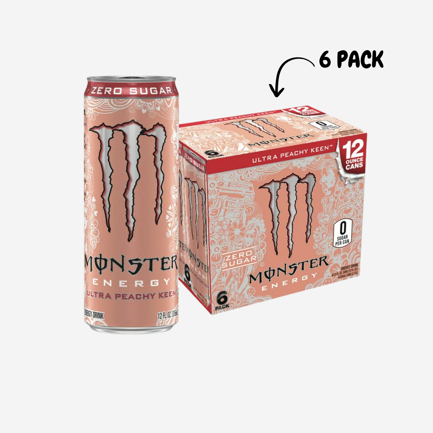 Monster Energy, Ultra Peachy Keen, Sugar Free Energy Drink, 12 fl oz, 6pk