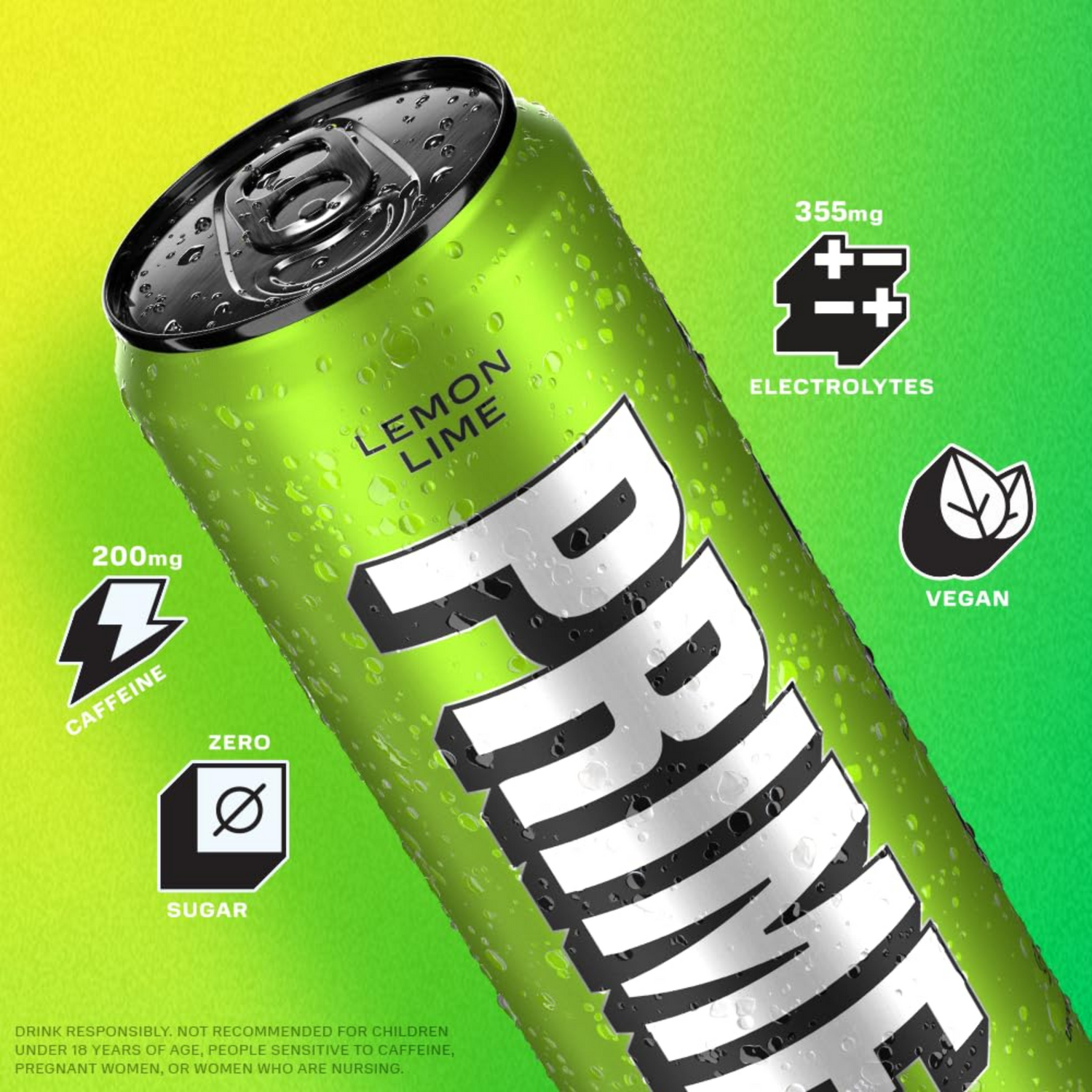 PRIME Energy LEMON LIME Zero Sugar Energy Drink Preworkout Energy 200mg