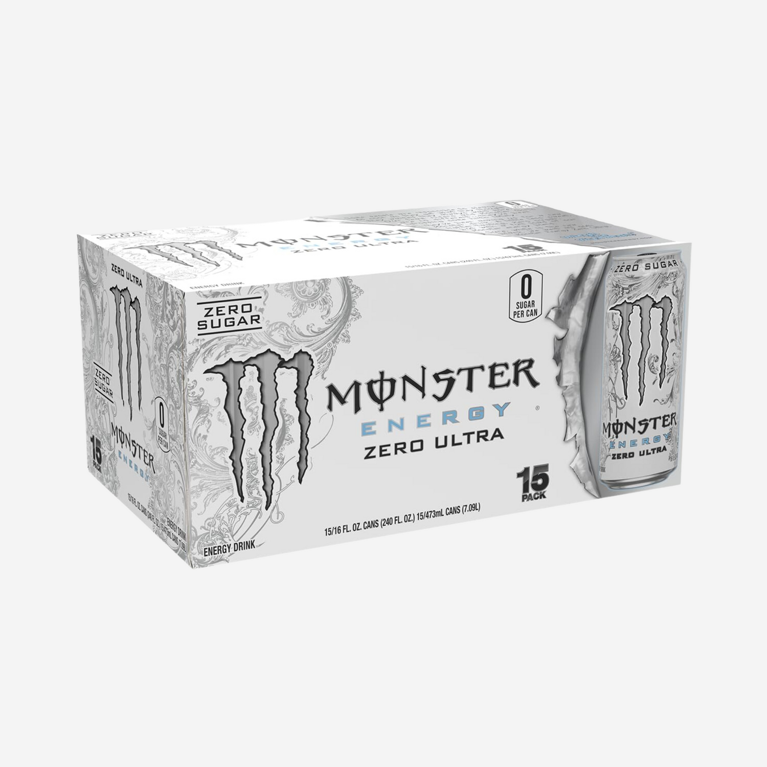 Monster Energy Zero Ultra, Sugar Free Energy Drink, 16 Ounce (Pack of 15)