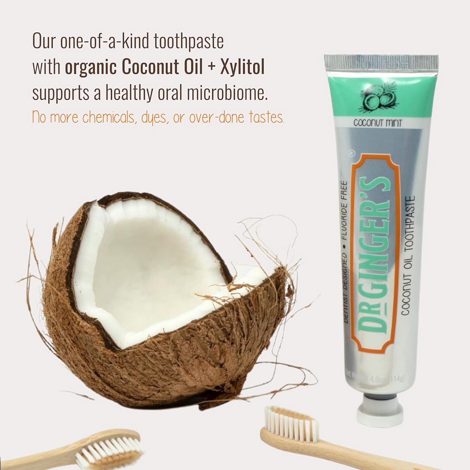 Dr. Ginger's Coconut Oil Toothpaste, All-Natural Oil Pulling & Xylitol for Fresh Breath