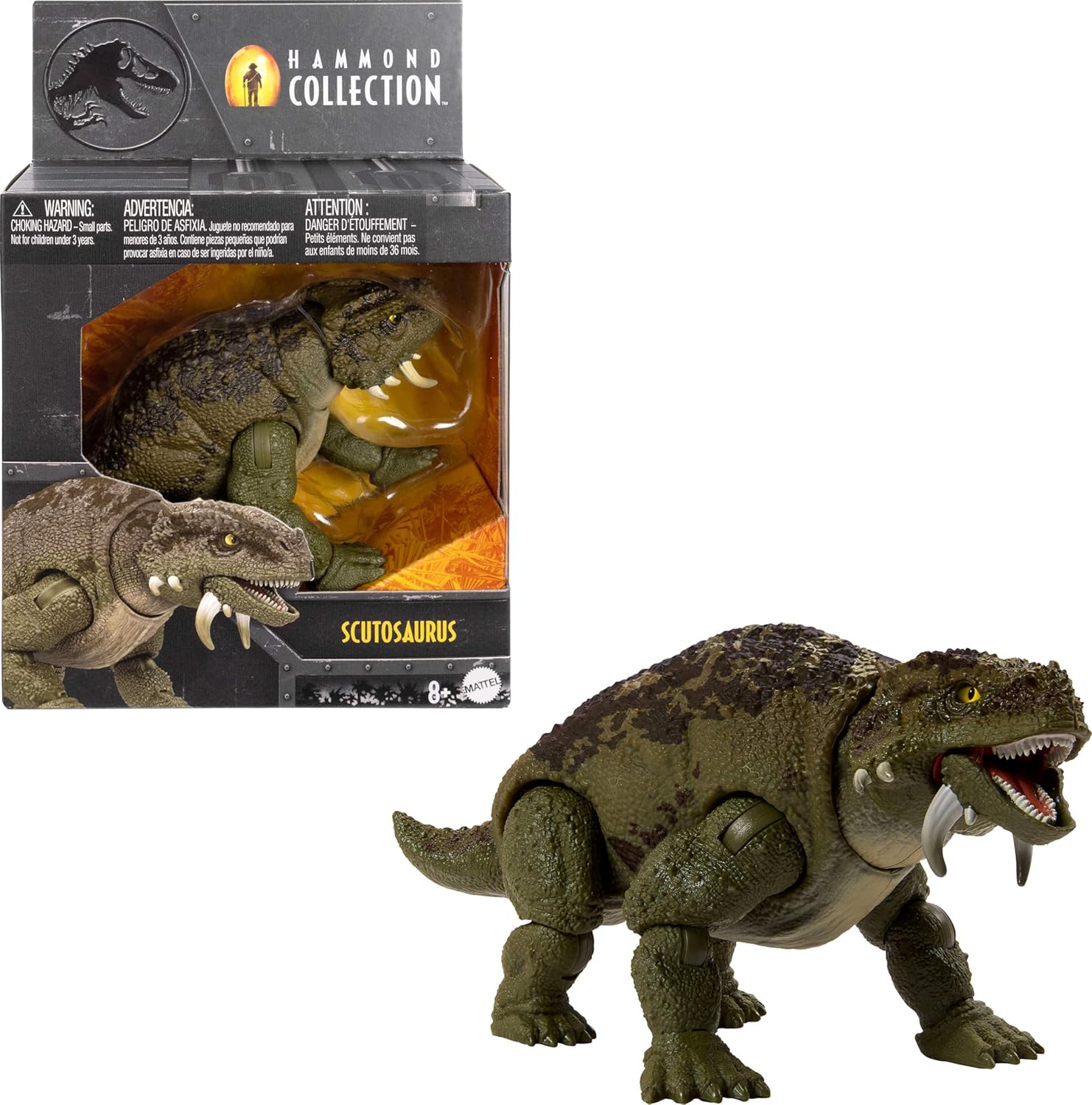 Mattel Jurassic World Hammond Collection Dinosaur Action Figure Scutosaurus, Premium Design with Glass Eyes