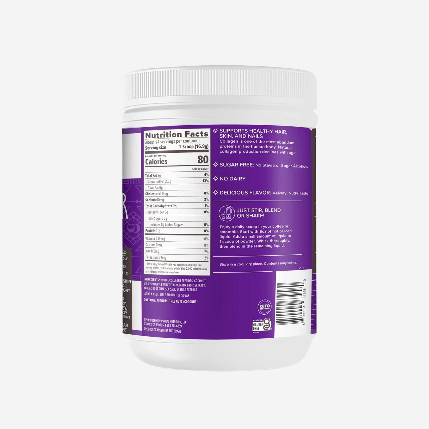 Primal Kitchen Collagen Fuel Collagen Peptide Drink Mix , Peanut Butter