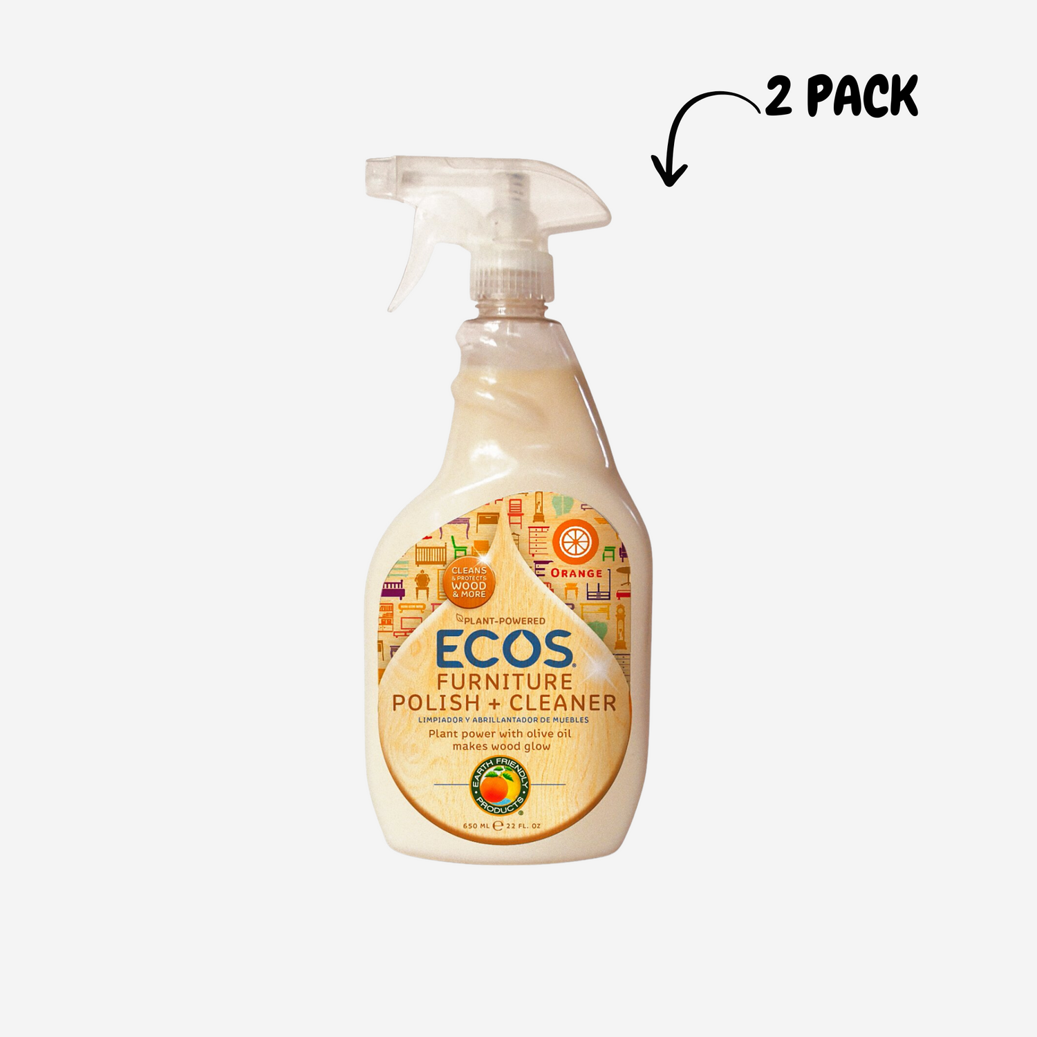 ECOS Non Toxic Bottle by Earth Friendly Products Furniture Polish With Olive Oil, 22 Fl Oz (Pack of 2)