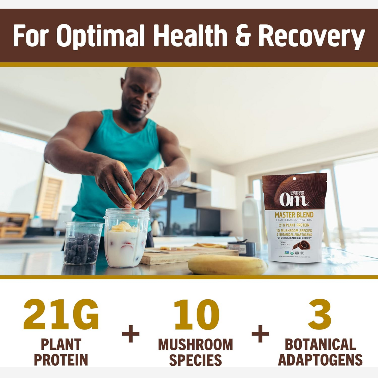 Om Mushroom Superfood Master Blend Plant-Based Protein Powder, 19.26 Ounce, 14 Servings