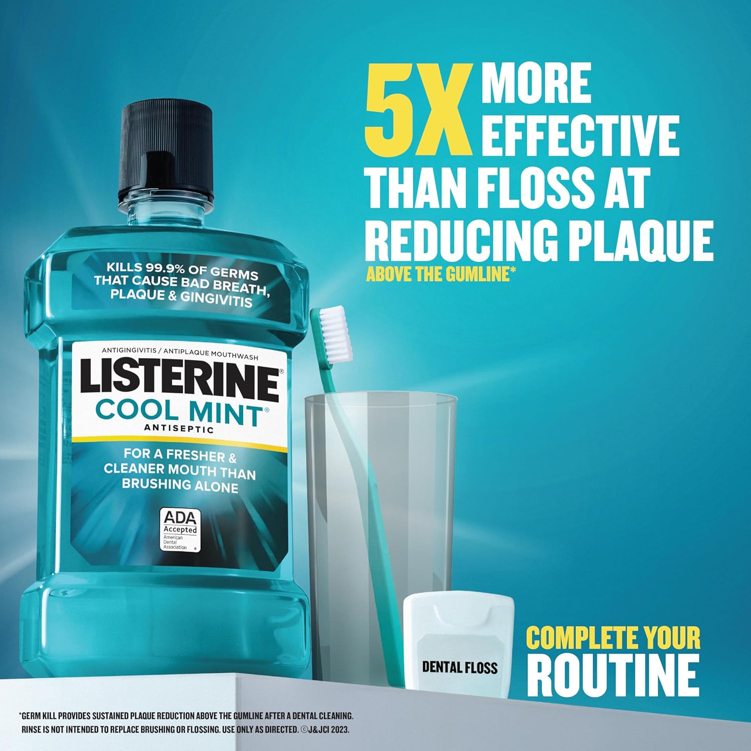 Listerine Cool Mint Antiseptic Mouthwash Kills 99% of Germs