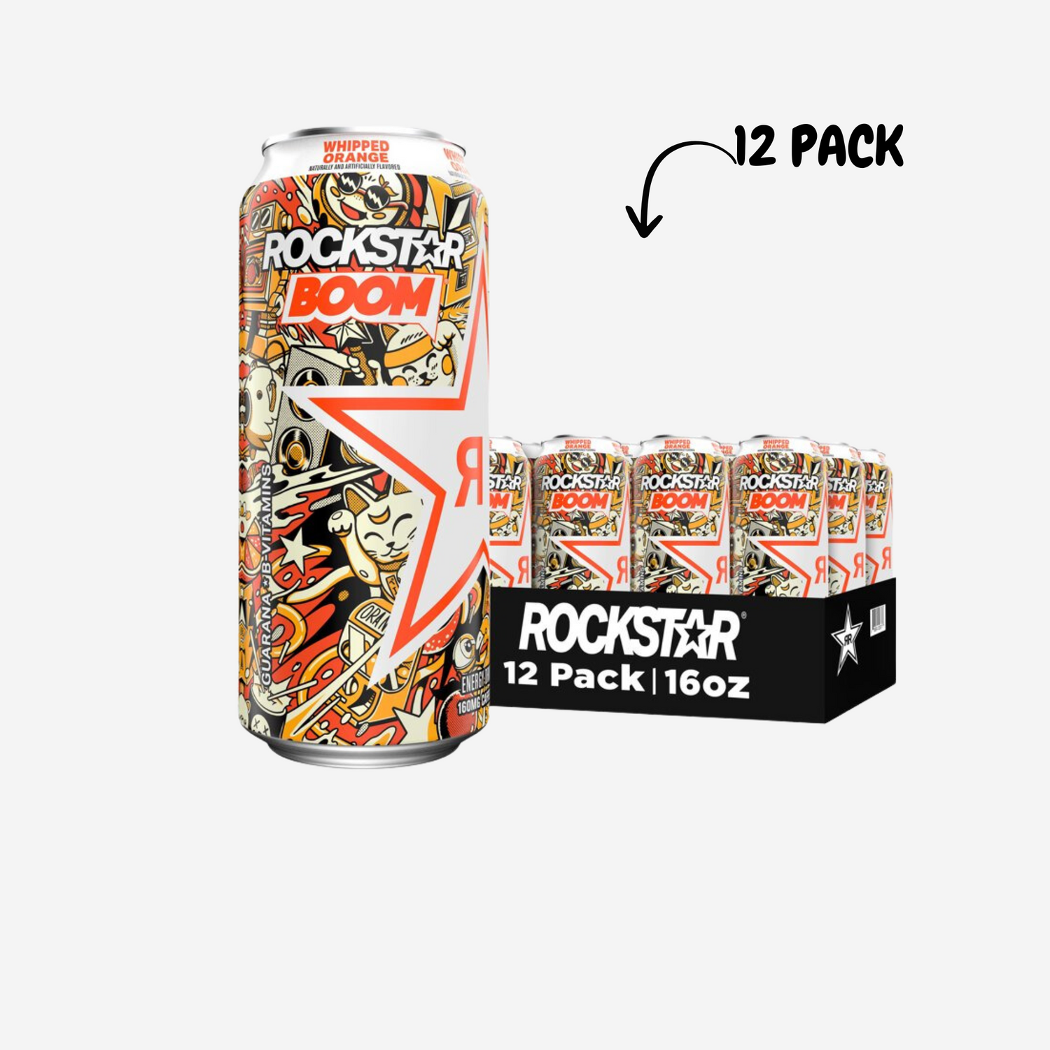 Rockstar Boom, Whipped & Blended Orange Energy Drink, 16 oz, 12 Pack Cans