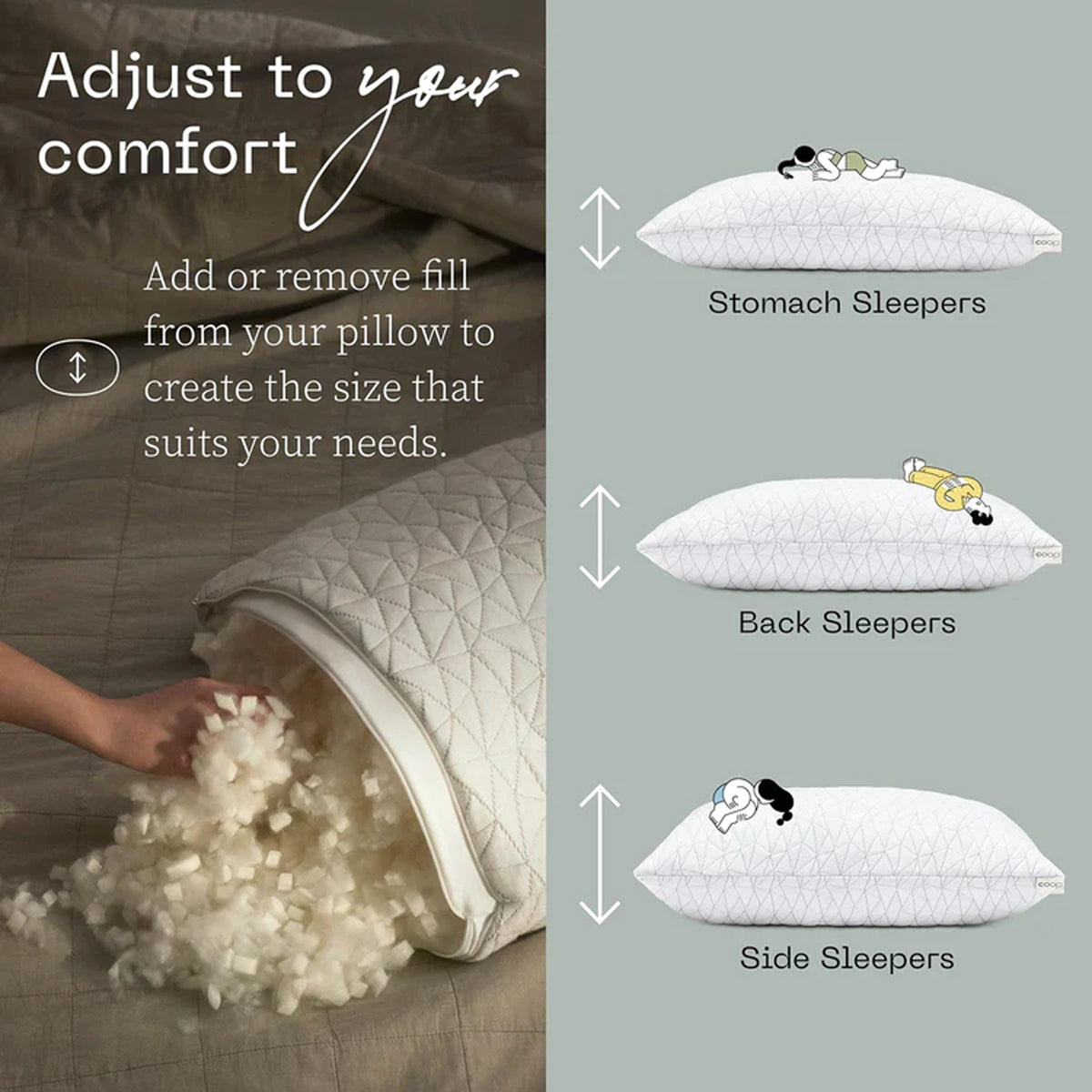 coop home goods original adjustable pillow